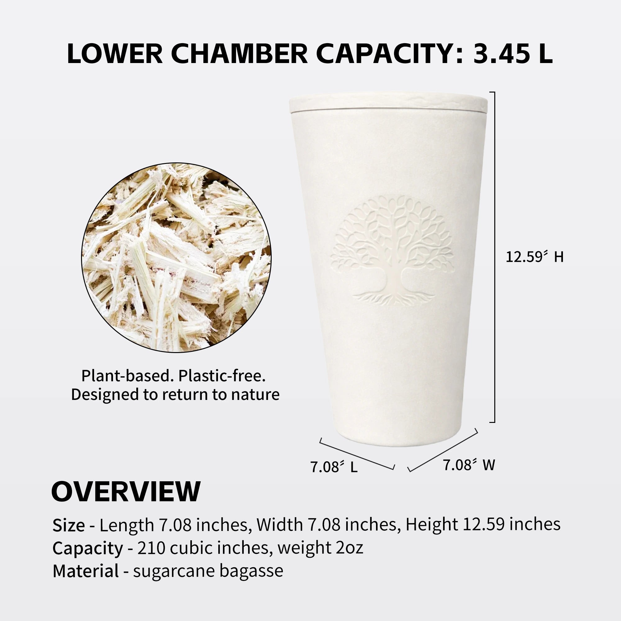 Biodegradable Urn for Ashes Dual-Chamber Planting & Tree pods Burial Urn,Sugarcane Fiber Memorial Urn,Earth Friendly Eco Urn for Human Ashes & Pet Ashes Living urn,210Cu in