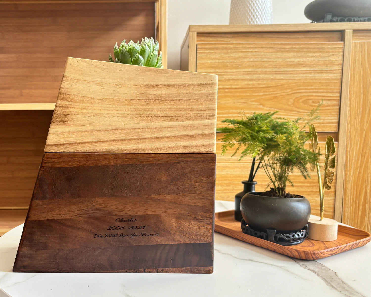 Black walnut vase pet urn physical display