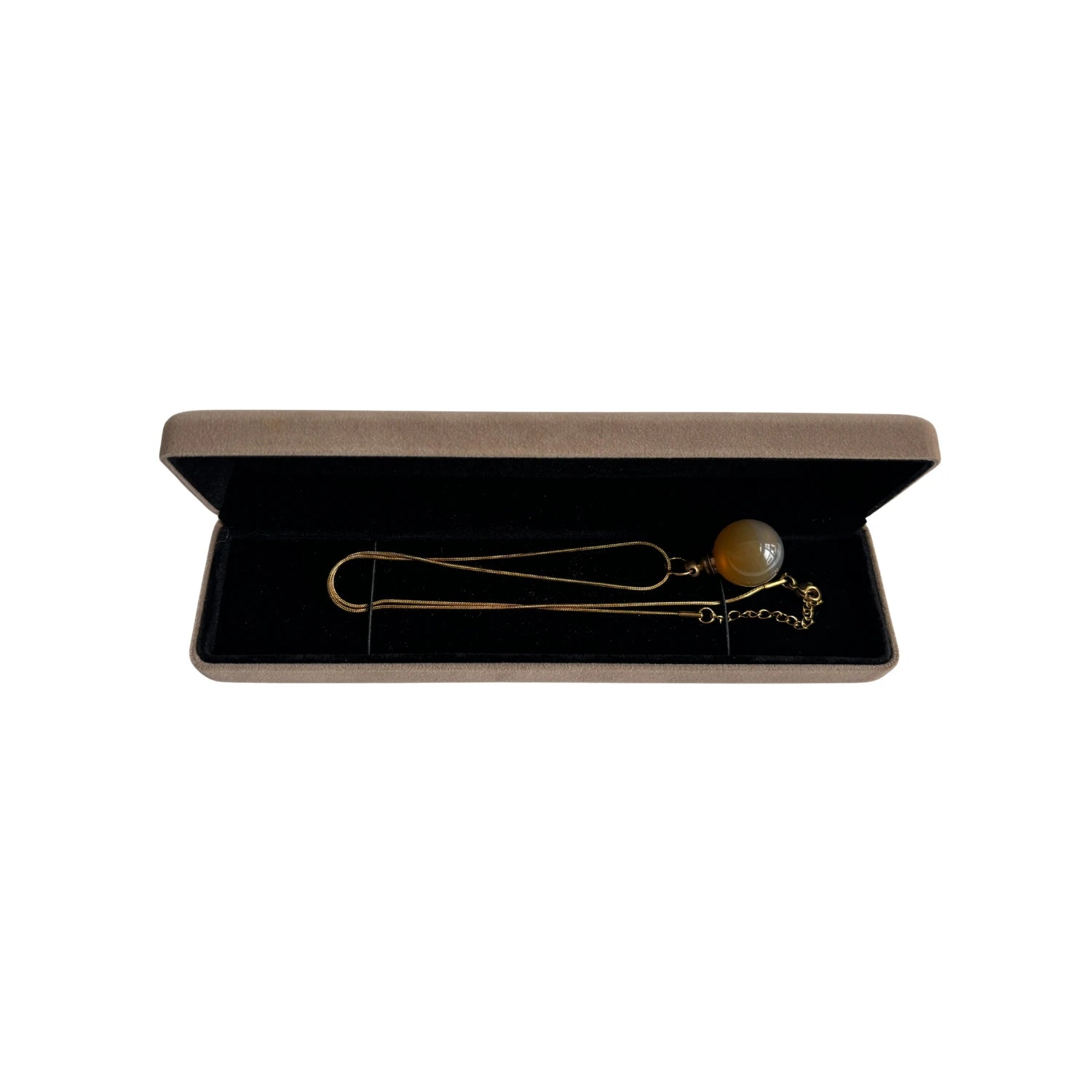 Yellow agate memorial necklace elegantly placed inside a velvet gift box for remembrance or sympathy gift.
