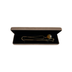 Yellow agate memorial necklace elegantly placed inside a velvet gift box for remembrance or sympathy gift.