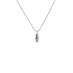 Snow Ridge micro-engraved ashes necklace — sterling-silver urn pendant on snake chain, product shot on white background.
