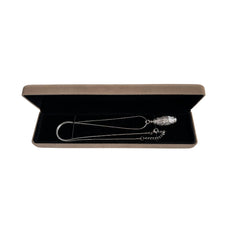 Snow Ridge micro-engraved ashes necklace in velvet gift box — sterling-silver cremation urn pendant with chain and extender.