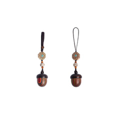 Colour-layered acorn mini urn keychains in a paired set, with patterned bead and braided loop — portable ashes keepsake